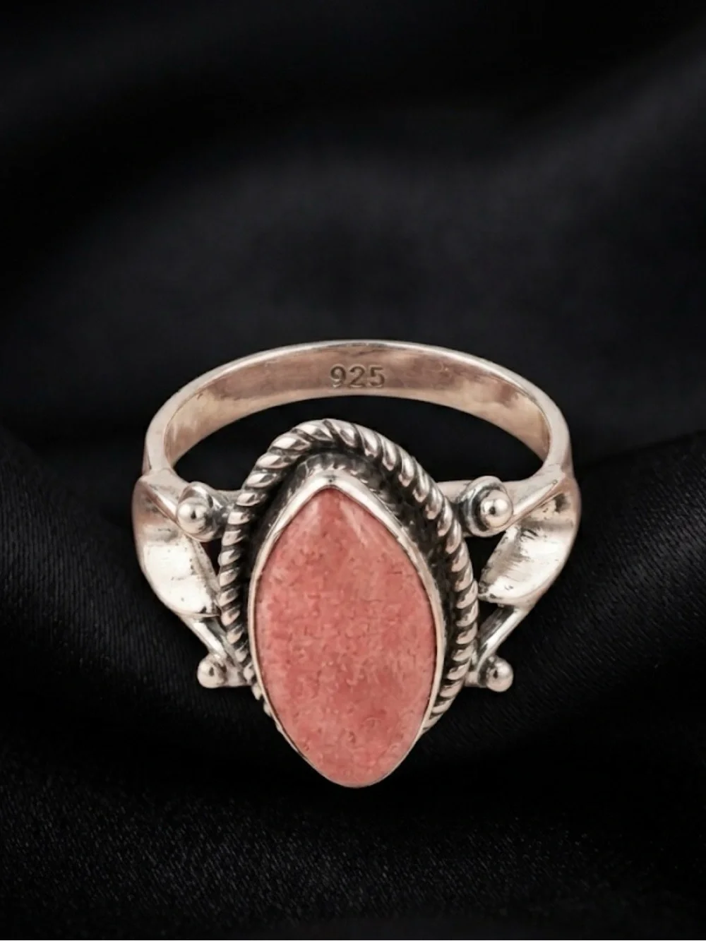 Sterling Silver Marquise Pink Jade Ring